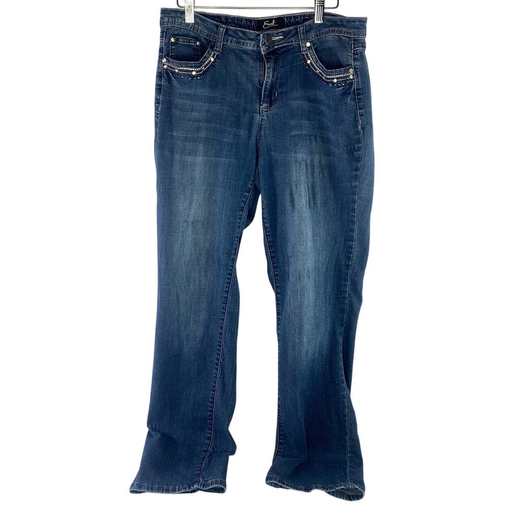 Earl Jeans Womens Size 14 Straight Leg Embroidered Denim Rhinestones Gems Y2K